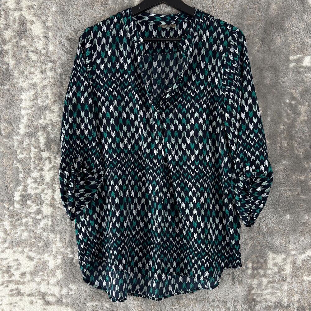 Lilla P Sz M V-Neck Tunic Top Lightweight Print Blouse‎ 3/4 Sleeve
